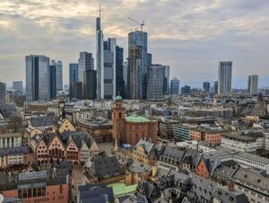 Explore the architectural blend of Frankfurt, Germany's iconic skyline captured from above.
